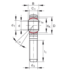 桿端軸承 GAKSR16-PS, 根據(jù) DIN ISO 12 240-4 標(biāo)準(zhǔn)，特種鋼材料，帶右旋外螺紋，免維護(hù)