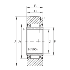 支撐型滾輪 NA2204-2RSR, 無(wú)軸向引導(dǎo)，兩側(cè)唇密封