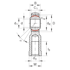 桿端軸承 GIKR10-PW, 根據(jù) DIN ISO 12 240-4 標(biāo)準(zhǔn)，帶右旋內(nèi)螺紋，需維護(hù)