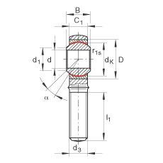 桿端軸承 GAKR30-PW, 根據(jù) DIN ISO 12 240-4 標準，帶右旋外螺紋，需維護