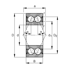 角接觸球軸承 3801-B-2Z-TVH, 雙列，雙側間隙密封，接觸角 α = 25°