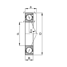 主軸軸承 B71900-E-T-P4S, 調(diào)節(jié)，成對或單元安裝，接觸角 α = 25°，限制公差