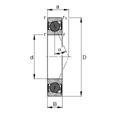 主軸軸承 HCB7016-E-2RSD-T-P4S, 調(diào)節(jié)，成對或單元安裝，接觸角 α = 25°，陶瓷球，兩側(cè)唇密封，非接觸，限制公差