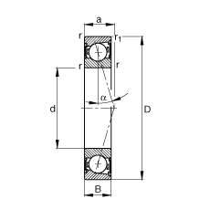 主軸軸承 B7017-C-2RSD-T-P4S, 調(diào)節(jié)，成對(duì)安裝，接觸角 α = 15°，兩側(cè)唇密封，非接觸，加嚴(yán)公差