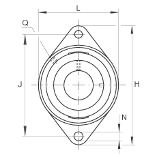 軸承座單元 RCJTY1-1/4-206, 對角法蘭軸承座單元，鑄鐵，根據(jù) ABMA 15 - 1991, ABMA 14 - 1991, ISO3228 內(nèi)圈帶有平頭螺栓，R型密封，英制