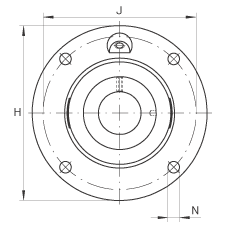 軸承座單元 RME35-N, 帶四個螺栓孔的法蘭的軸承座單元，定心凸出物，鑄鐵，偏心鎖圈，R 型密封
