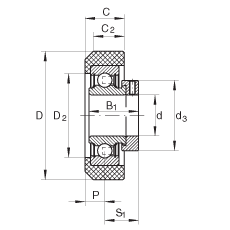 外球面球軸承 RCRA20/46-FA106, 帶橡膠插入件，偏心鎖圈定位， 兩側(cè) P 型密封