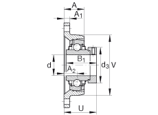 軸承座單元 RCJT1-1/2, 對(duì)角法蘭軸承座單元，鑄鐵，根據(jù) ABMA 15 - 1991, ABMA 14 - 1991, ISO3228 帶有偏心緊定環(huán)，R型密封，英制