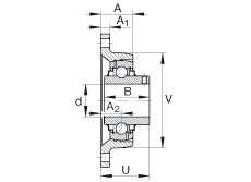 軸承座單元 RCJTY1-1/4-206, 對角法蘭軸承座單元，鑄鐵，根據(jù) ABMA 15 - 1991, ABMA 14 - 1991, ISO3228 內(nèi)圈帶有平頭螺栓，R型密封，英制
