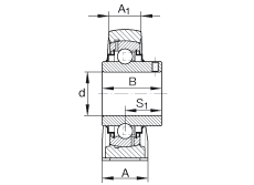 直立式軸承座單元 RASEY1-3/4, 鑄鐵軸承座，外球面球軸承，根據(jù) ABMA 15 - 1991, ABMA 14 - 1991, ISO3228 內(nèi)圈帶有平頭螺栓，R型密封，英制